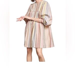 Antik Batik Casey Cotton Gauze Stripe Long Sleeve Yoked Henley Dress